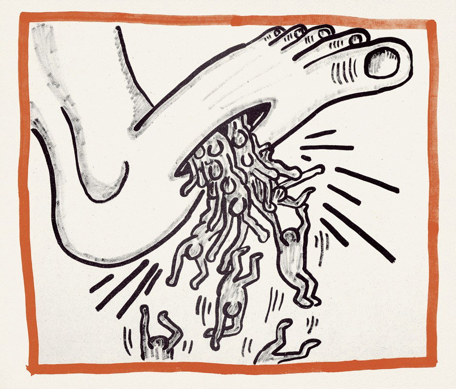 Haring, Keith: Against all odds: Haring K(eith). Against all odds. 20 drawings. Oct. 3, 1989 K. Haring. 7 Bl. mit Reproduktion von handschriftlichem Text, 1 Bl. Druckvermerk und 20 Bl. Reproduktionen von Handzeichnungen. 22,5 x 27 cm