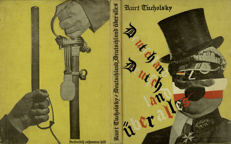 Tucholsky, Kurt: Deutschland, Deutschland über al: Tucholsky, Kurt. Deutschland, Deutschland ueber alles. Ein Bilderbuch. 231 S., 2 Bl. Mit zahlr. Photomontagen von John Heartfield. 23,5 x 18,5 cm. Gelber OLeinenband (gebräunt und leicht fleckig)