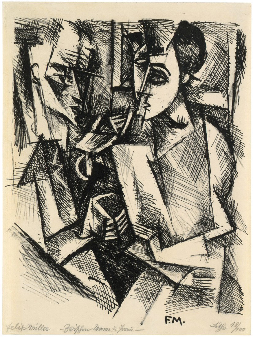 Felixmüller, Conrad: Zwischen Mann und Frau: "Zwischen Mann und Frau". Lithographie auf Bütten. 28,3 x 22,6 cm (Darstellung); 30,6 x 22,9 (Blattgröße). Signiert und betitelt. (19)17. Söhn 113. Rarissimum. Söhn 