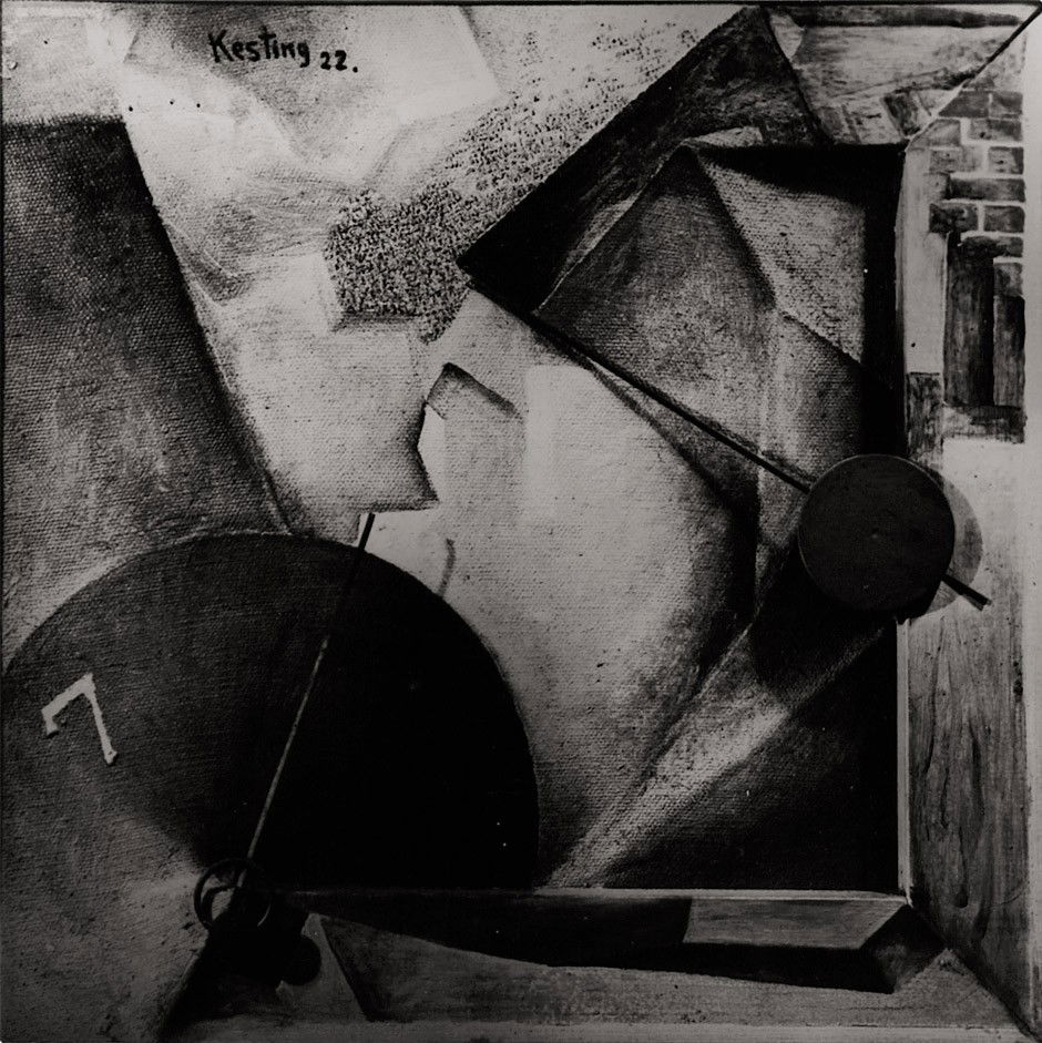 Kesting, Edmund: Bildbauwerk 'Mühle'; Bildbauwerk: "Bildbauwerk 'Mühle'" (montage); Bildbauwerk (Bild 7) and "Schwarzes Bild" by Edmund Kesting. 1920/22/printed late 1940s. 3 ferrotyped gelatin silver prints, 2 on Agfa