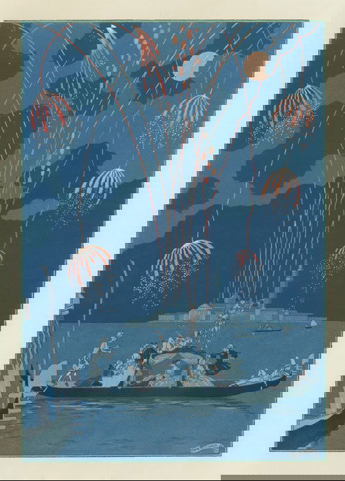 Verlaine, Paul: Fêtes galantes: Verlaine, Paul - Verlaine, Paul. Fêtes galantes. 100 S., 2 Bl. Mit farbigem Titel und 20 Farbtafeln, teils mit Silber und Gold gehöht, nach Aquarellen von Georges Barbier. 30,5 x 23,5 cm. Unbeschnit