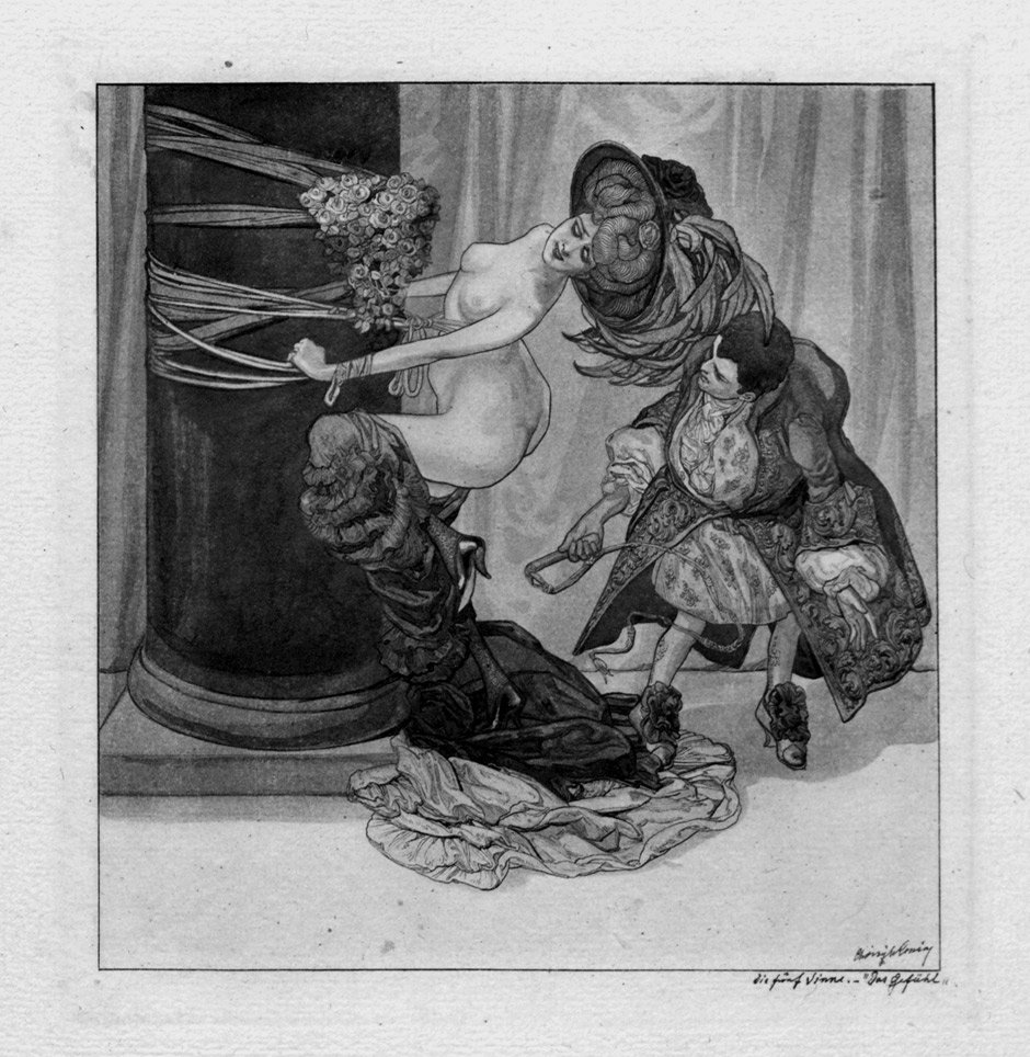 Bayros, Franz von: Bilder aus dem Boudoir der Mad: Bayros, Franz von. Bilder aus dem Boudoir der Madame C. C. Folge von 30 Tafeln in Heliogravüre mit erotischen Illustrationen. 36 x 29 cm. Lose Blatt in OHlwd-Mappe (etwas berieben und fleckig) mi