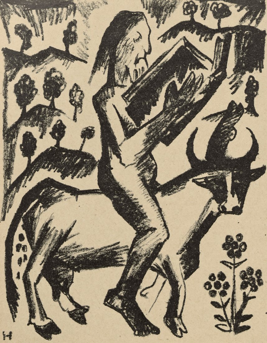 Eganbiuri, Eli: Natalia Gontcharova, Mikhail Lari: Eganbiuri, Eli (Pseud. für Ilja Zdanevitsch). Natalja Gontcharova, Michail Larionov. 39 S., 1 Bl. Mit 46 Tafeln und 8 montierten Orig.-Lithographien von Gontcharova und Larionov. 30,5 x 23,5 cm. 