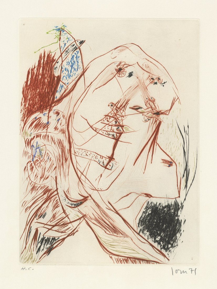 Jorn, Asger: Anémone progressiste: Anémone progressiste. Farbradierung auf Arches-Velin. 36,6 x 27 cm (Plattenrand); 66 x 50,3 cm (Blattgröße). Signiert, datiert und als Exemplar "H.(ors) C.(ommerce)" bezeichne