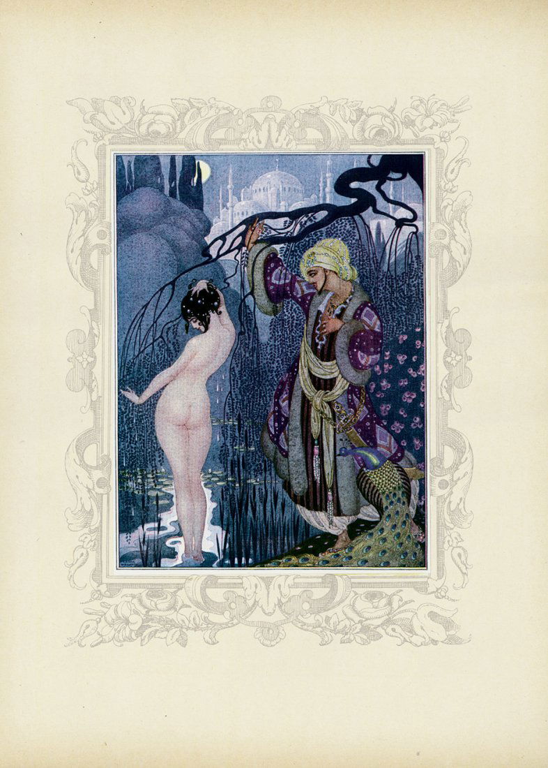 Allatini, Eric: Contes de mon Père le Jars: Allatini, Eric. Contes de mon Père le Jars. 171 S., 2 Bl. Jede Seite mit ornamentaler Bordüre, zahlreichen Vignetten und 12 montierten farbigen Tafeln von Gerda Wegener. 33 x 25 cm. Unbesc