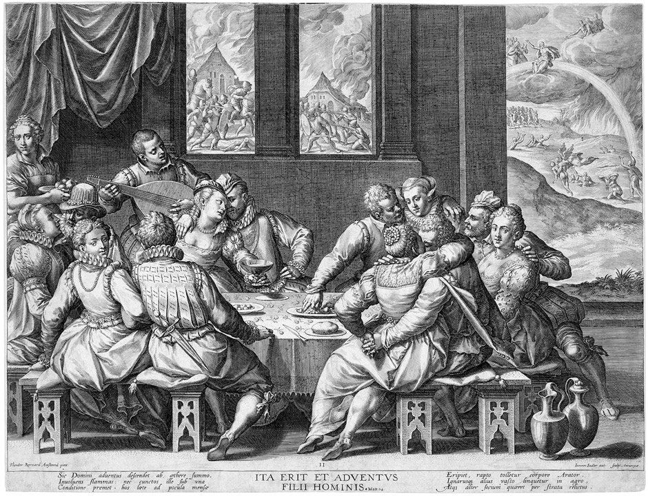 Sadeler, Johannes I: Die Menschheit vor dem Jüngs: Die Menschheit vor dem Jüngsten Gericht. Kupferstich nach Dirck Barendsz. 34,8 x 45,2 cm. Um 1581. Hollstein 265. Wz. Gekröntes Wappen mit Initial B. Nach einer Zeichnung von Dirck Barendsz,