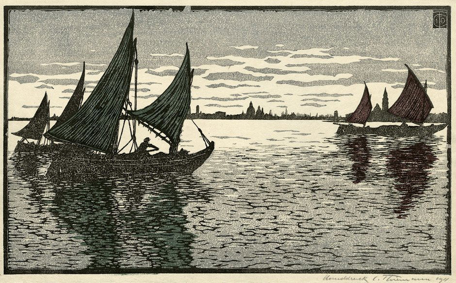 Graphik und Handzeichnungen: Jugenstil-Graphik: Jugenstil-Graphik. Konvolut von vier Farbholzschnitten und drei Radierungen auf Bütten, Japan und Velin. Die Farbholzschnitte jeweils signiert. (1896 - ca. 1915)Dabei Arbeiten von Walter Klemm (1