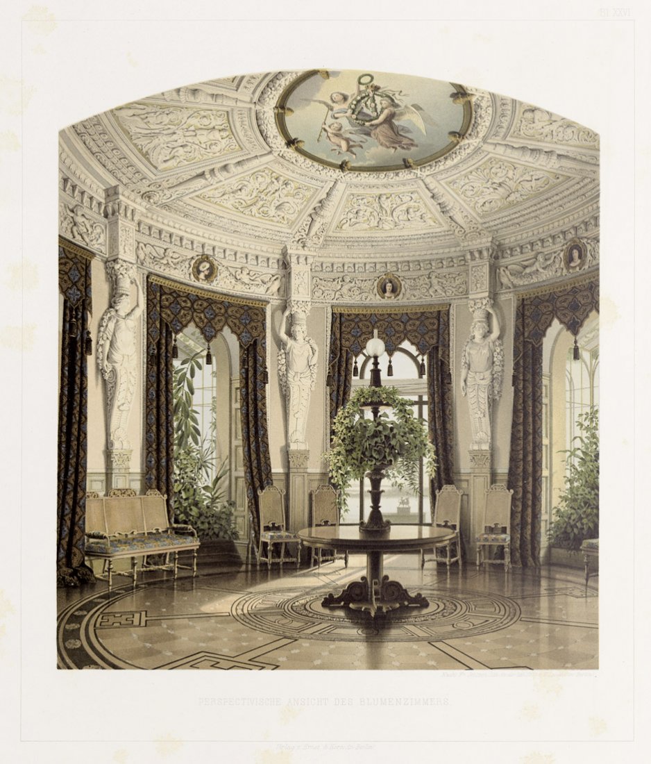 Stüler, August: Das Schloss zu Schwerin. Berlin, Ernst : Stüler, August, Eduard Prosch, Hermann Willebrand. Das Schloss zu Schwerin. Bauperioden: A. Demmler, A. Stüler. 2 Bände (Text und Tafeln). 5 nn. Bl., 17 num. Bl. Mit zahlreichen Texthol