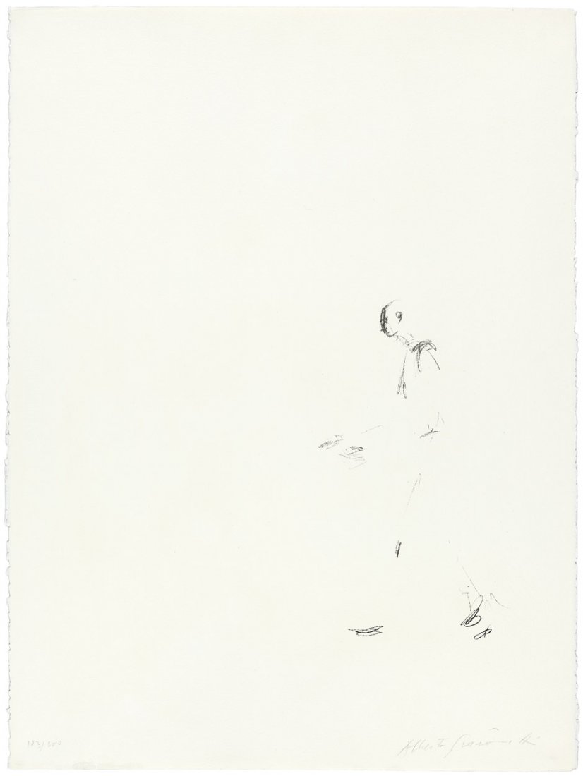 Giacometti, Alberto: Man walking: Man walking (L'homme qui marche). Lithographie auf Arches-Velin. 34 x 20 cm (Darstellung); 76,5 x 57 cm (Blattgröße). Signiert. Auflage 200 num. Ex. (1964). Lust 202. Entstanden für da