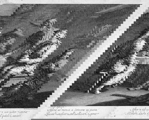 Volpato, Giovanni: Die Bauernmahlzeit: Die Bauernmahlzeit. Radierung nach Francesco Maggiotto. 36 x 45 cm. Le Blanc, aus 83-94. Ausgezeichneter Druck mit Rändchen. Leichte Erhaltungsmängel, im Ganzen aber gutes Exemplar. #A