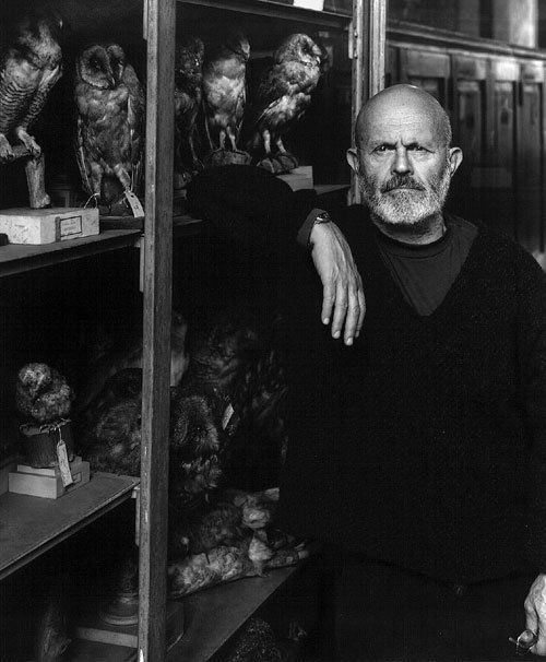 Hamm, Manfred: Jim Dine, Naturkundemuseum, Berlin: "Jim Dine in the Natural History Museum, Berlin". 1995. Gelatin silver print. 57,1 x 47,7 cm (60,5 x 50,5 cm). Signed, titled, numbered I/II and dated by the photographer in pencil on the ve