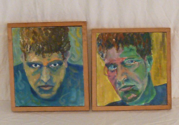 PR ANDREW CRISPO PORTRAITS COLLECION OF A. SMITH: SHOWING A PAIR OF ANDREW CRISPO PORTRAITS FROM THE COLLECTION OF ARTHUR SMITH . ARTHUR SMITH WAS A FAMOUS NYC INTERIOR DESIGNER AND ANDREW CRISPO'S PARTNER /LOVER . MEASURES 14 5/8" BY 13" AND THE OTH