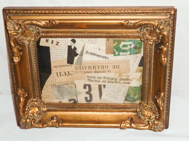 CUBIST / DADA FRAMED COLLAGE " BLUME K.S. 37 ": SHOWING A CUBIST / DADA FRAMED COLLAGE , " BLUME K.S. 37 " . MEASURES 7" WIDE BY 5" HIGH. KURT SCHWITTERS (1887-1948)? AS FOUND ESTATE CONDITION.PLEASE USE PHOTOS AS PART OF THE DESCRIPTION. THE ABSEN