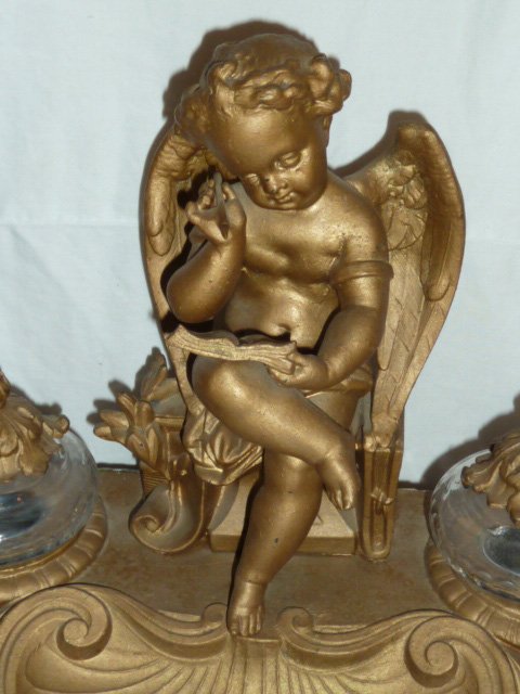 ANTIQUE FULL FIGURAL CHERUB DOUBLE INK WELL (1 of 5)