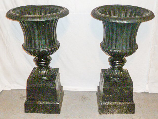 PAIR VINTAGE CAST IRON  FRESHLY PAINTED GARDEN URNS (1 of 6)
