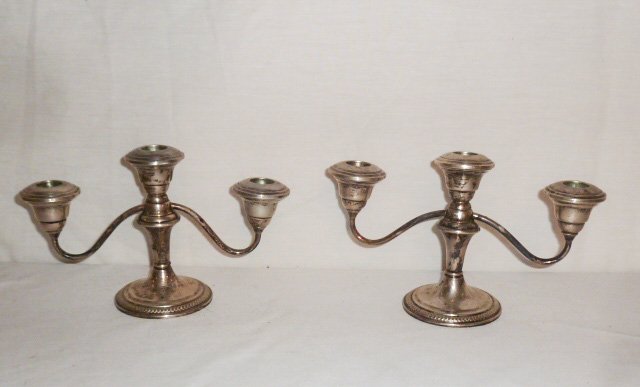 Pair, weighted sterling 3-light candlesticks (1 of 5)