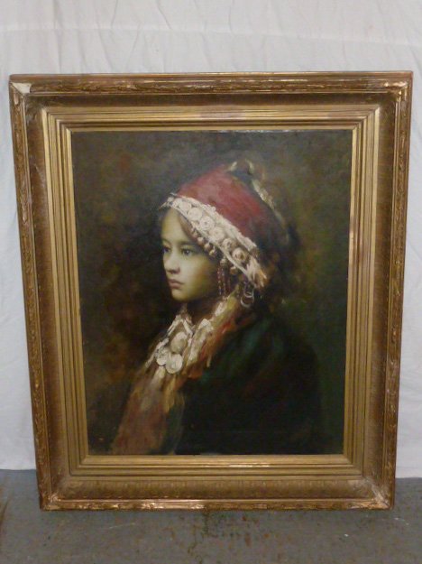 framed 19th c oil on canvas portrait illegibly signed (1 of 9)