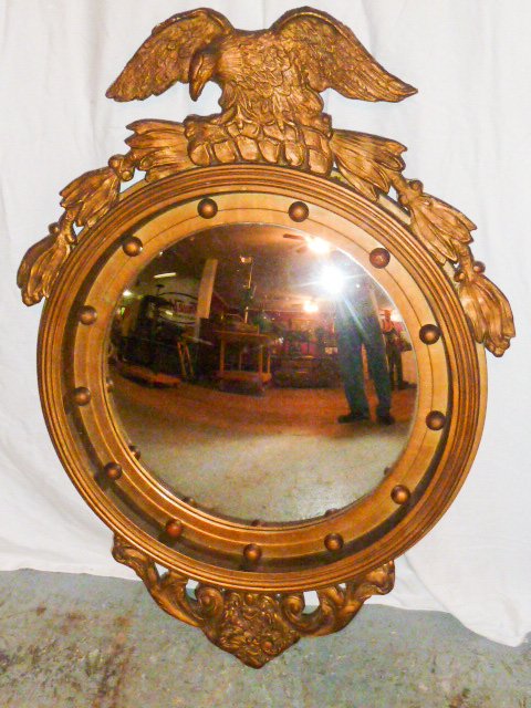 c1920 carved wood gilt eagle mirror original convex (1 of 5)