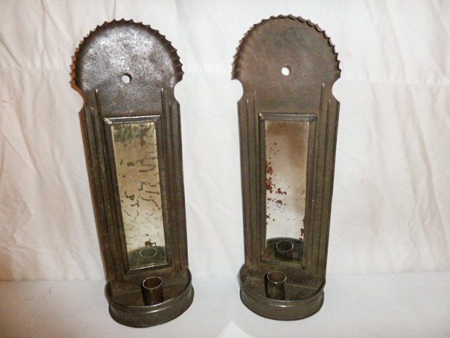 Pair, crimped metal mirrored candle sconces (1 of 7)