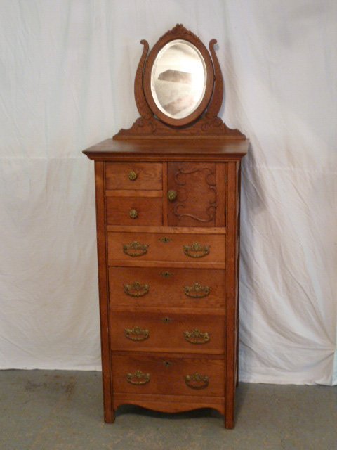 19th c oak lingerie chest w hat box & swivel mirror (1 of 5)