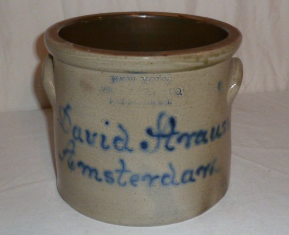 19th c stoneware crock David Strauss Amsterdam NY (1 of 5)