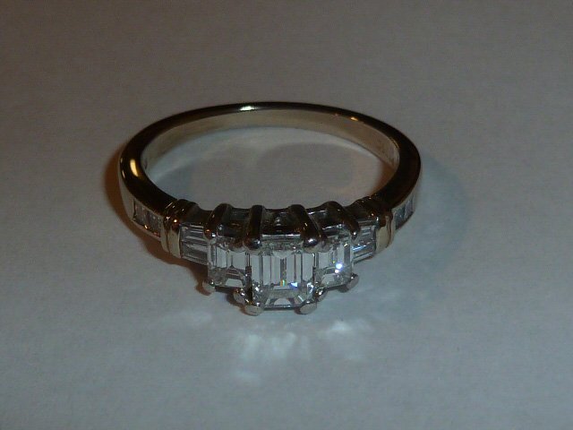 18kt white gold emerald cut diamond ring (1 of 5)