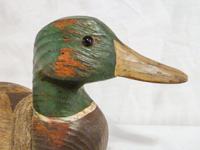 Carved & painted duck decoy signed White on base (1 of 8)