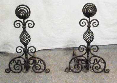 Pair of Glasgow School Iron Twisted Column Andirons Pair of Glasgow School Iron Twisted Column Andirons