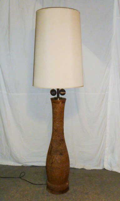 Mid Century Cork Floor Lamp Linen Shade