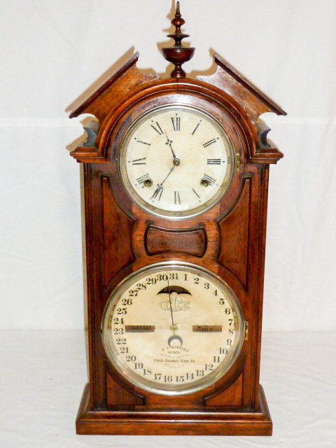 Ithaca Double Dial Calendar Clock #8 Library Model (1 of 11)