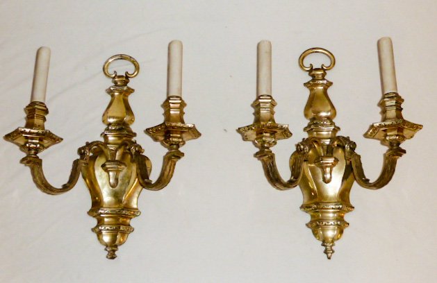 Pair Early Electric Double Gilt Bronze Wall Sconces (1 of 6)