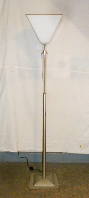 Fontana Arte Moderne Floor Lamp Alma M3242: Made in Italy, 73" tall, frosted glass shade is 14" by 14"and 10" tall.Base is lucite cylinder to brushed nickel bottom. As found estate condition . Please use photos as part of the description. The a