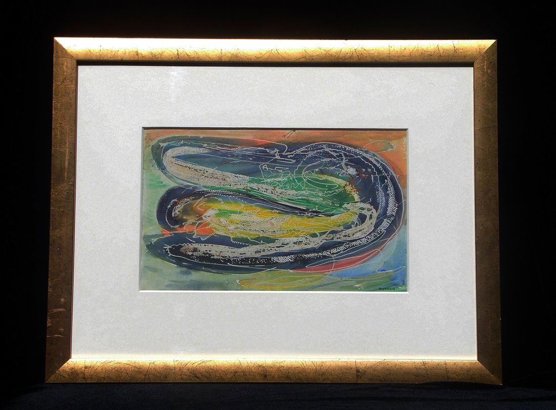 Emil Bisttram The transcendental abstraction Signed: 1895 - 1976 , Gouache, mixed media, 10 1/4 x 16 1/2 in. . Estate stamp on verso. As found estate condition . Please use photos as part of the description. The absence of a condition report does not gu