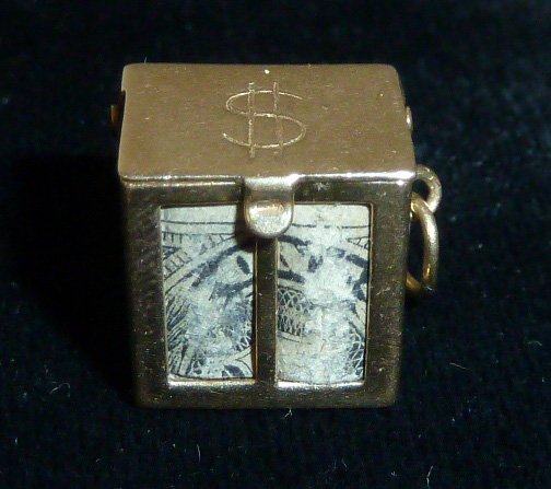 14kt 3-D - Movable Money Box w/Folded $1 Dollar (1 of 8)