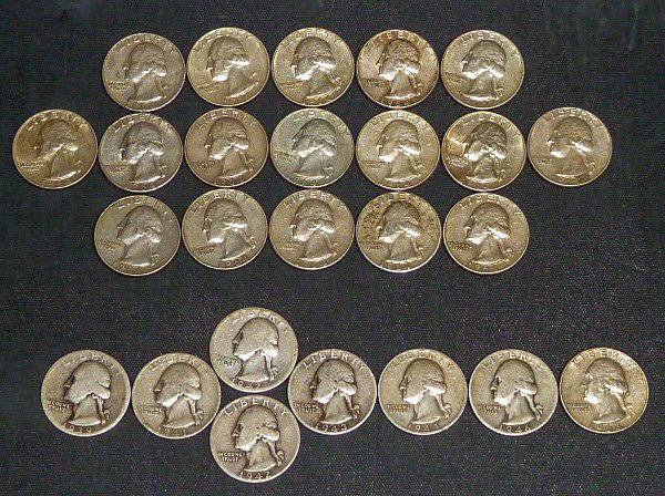 25 Silver Washington Quarter Dollars 90% Silver (1 of 6)