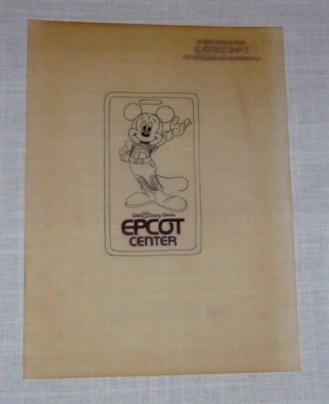 Walt Disney Original Epcot Center Concept Ink Artwork: Scarce Walt Disney Original Concept Artwork for Walt Disney World Epcot Center in Florida. Image is a space age Mickey Mouse complete in space suit greeting Earthlings to Epcot Center. Image size is 5