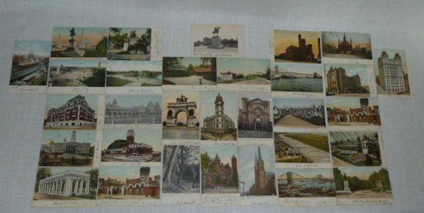 1906 Brooklyn Post Cards 31 including 18 Glitter: Antique Brooklyn Post Cards Dating from around 1906 set of 31 fresh to market from Hudson Valley Estate. 18 are Rare Glitter Post Cards examples : Brooklyn Navy Yard, Prospect Park , Boy's High School