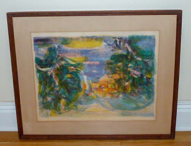 Jean Marzelle French Cubist Orig. Stone Litho Landscape: Jean Marzelle (1916 -2005 ) Listed Artist. French Mid Century Cubist. Work is Lithograph, Landscape near Aix-Provence , France. Circa 1950's-60's. Work in original Frame is matted. Work measures 23”