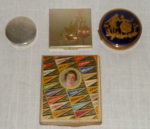 Vintage Compacts: Princess Pat Collegian Kit & others: There are four vintage compacts in this lot : 1. Fabulous Princess Pat Collegian Kit in original box complete with all cosmetics and instruction sheet and songs sheets from Dartmouth,Yale, Boola song,