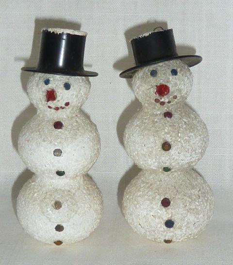 Antique Early Snowman Christmas Ornaments Lot of Two: Made In Germany .This Pair Of Early Hand Blown Glass Snowmen Ornaments are absolutely great. They are a pair and Stand 4 1/2” Tall and about 2” at their Widest Point. Unique Scarce and Fun