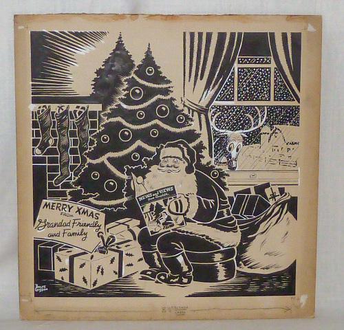 Orig Illustration Art by Bolte Gibson For Campbell's: Illustrated by Bolte Gibson this wonderful work depicts Santa taking a break while delivering some toys to read News and Views from Campbells magazine. Original artwork Advertising Campbells Soup is d