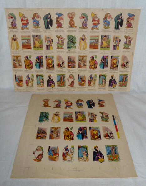 W. D. E. Snow White Uncut Full Proof Set Bakery Cards: Studio/Printers proof. Uncut Full Set Of Snow White And The Seven Dwarfs Original Bakery Cards . There Are Two Sheets in this Lot. Full Uncut Sheet Has Color Codes And Other Instructions In The Margin