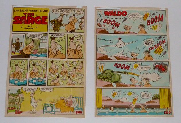 Sad Sack hand tinted Comic book page featuring Waldo: Two Original Sad Sack hand tinted pages from Harvey Comics Each page measures 10” by 7 “. One page Features Waldo in “ Waldo Up Front “ second is Sad Sack's funny friend The Sa