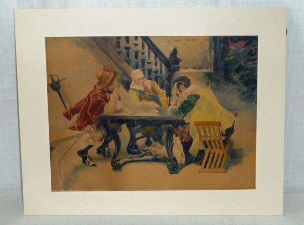 Card Player in Renaissance Interior Watercolor Signed: illegible signature dated 1901 .Cardplayer depicts the lifestyle of the times... Measures 16" by 12" . As found estate condition . Please use photos as part of the description. The absence of a condit