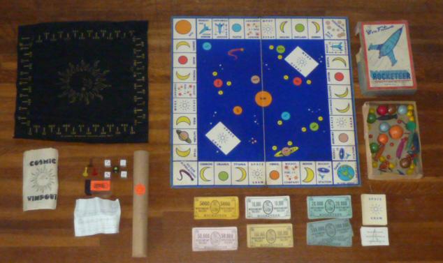 Don Future Rocketeer Space board Game & Cosmic Wimpout: Don Future Rocketeer board game 1953 . This is a Space exploration game played much like Monopoly . Great graphics on Play board with Spacemen and Planets. Second Game is the first edition of the subc