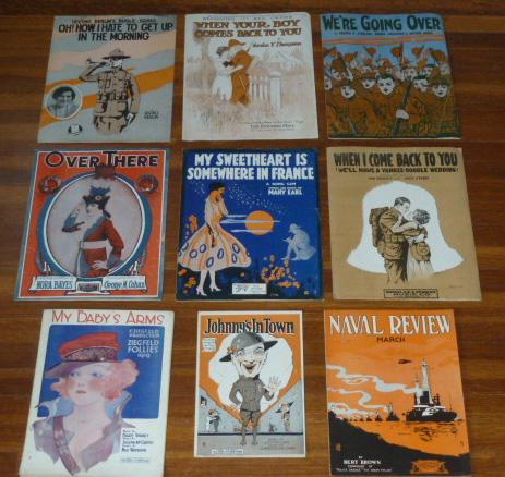 WWI World War One Lot Of 9 Music Sheets Great Graphics: World War One Historical Ephemera in the way of Nine Music Sheets Graphics are pure Iconic WWI . As found estate condition . Please use photos as part of the description. The absence of a condition re
