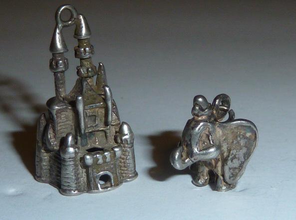Walt Disney Sterling 3D Charms Dumbo & Magic Castle: Vintage sterling silver Disney Dumbo Elephant and Disneyland Cinderella Princess Castle bracelet charms . There are other Disney sterling charms in this saleâ€¦. As found estate condition . Please