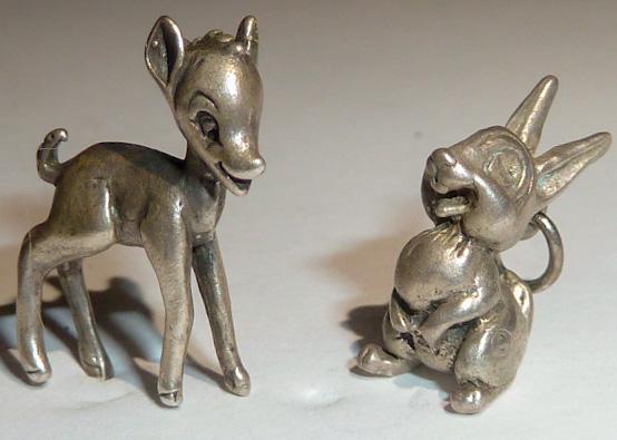 Walt Disney Sterling 3D Charms Thumper & Bambi: Vintage sterling silver Bambi and Thumper bracelet charms . There are other Disney sterling charms in this saleâ€¦. As found estate condition . Please use photos as part of the description. The ab