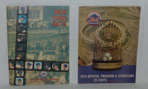 Mets Official 1970 Program AND 1970 Official Year Book: New York Mets 1970 Official Program & Scorecard Program with World Championship Trophy on Cover. Second in this lot is 1970 Official Year Book from Shea Stadium Flushing Queens. Condition on both piec