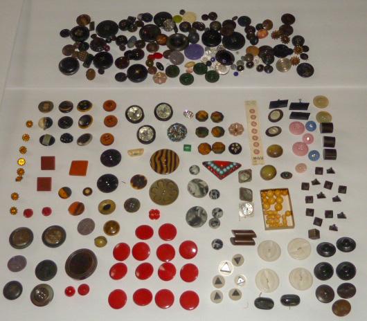 Vintage sewing Button Lot Buttons Large Lot: Vintage Buttons Over 100 buttons including Bakelite , Great colors and designs All vintage . A great fun large lot . Buttons from one collection. This Button lot is just one of three vintage button lo